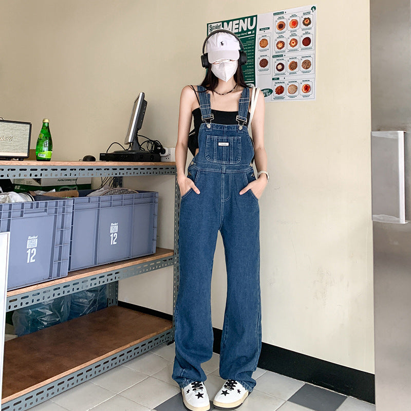 Women's Wide-Leg Strap Denim Overalls for Workwear