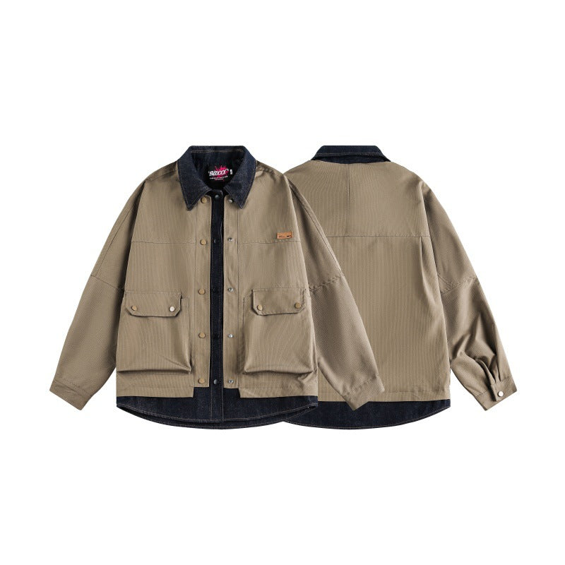 Men's Loose Fit Denim Work Jacket with Retro Design