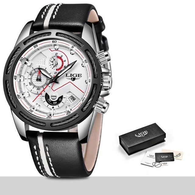 Men's Luxury Gold Waterproof Sport Quartz Watch with Leather Band