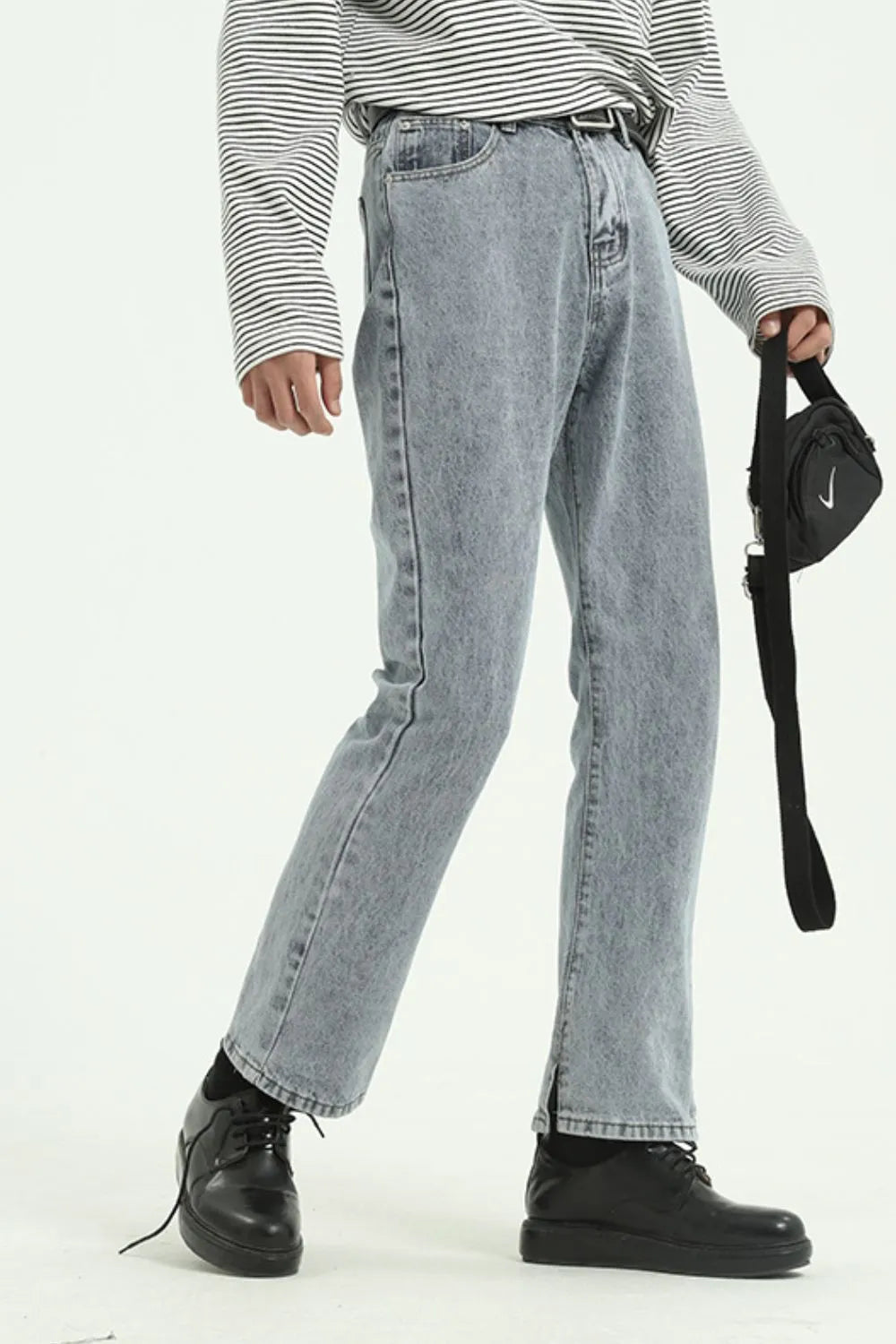 Premium Side Slit Jeans with Pockets - Light Blue