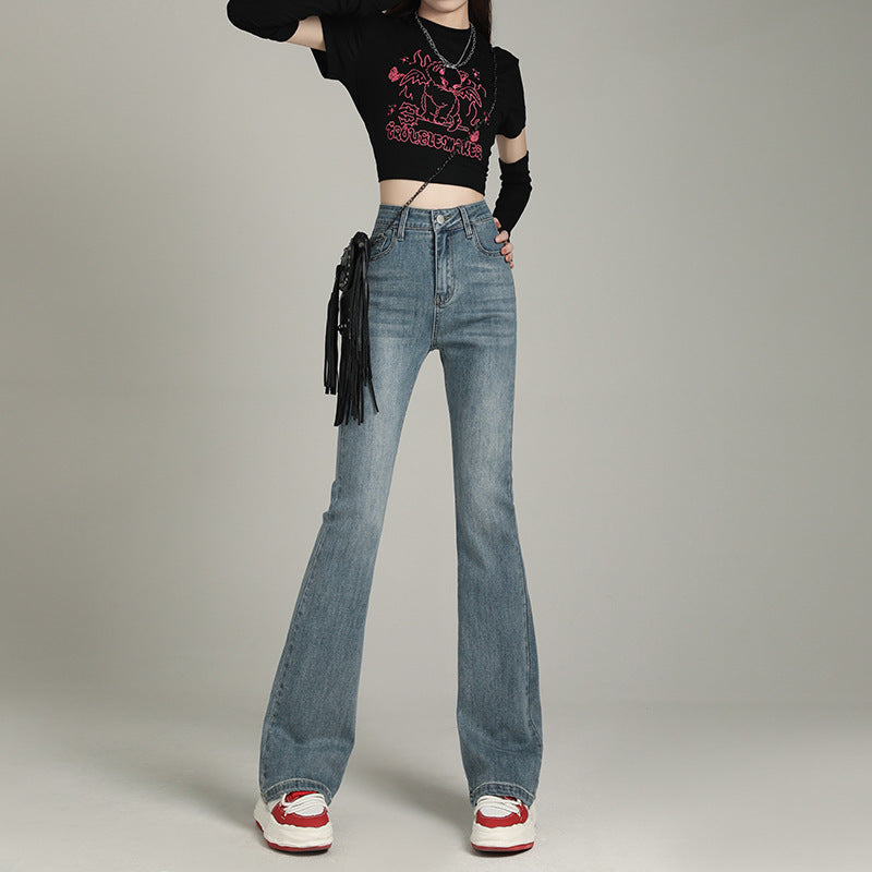 Orange Silk High Waist Flared Denim Pants for Women - Wide Leg Floor Length Style