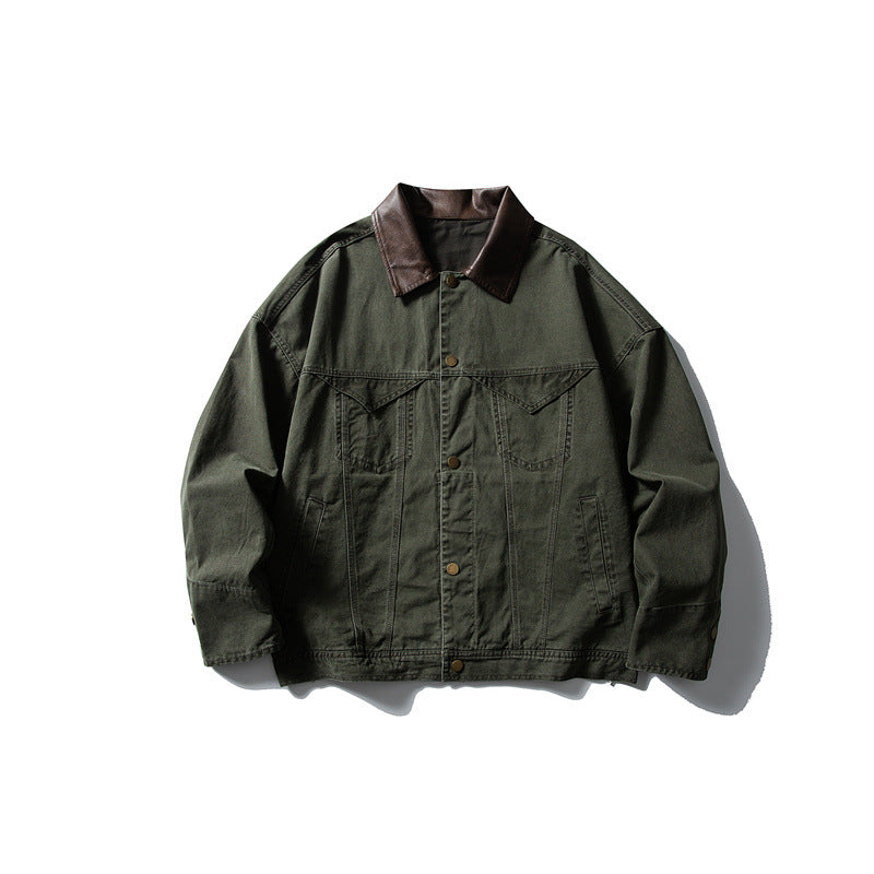 Color Block Turn-Down Collar Work Jacket for Men - Loose Fit Outerwear