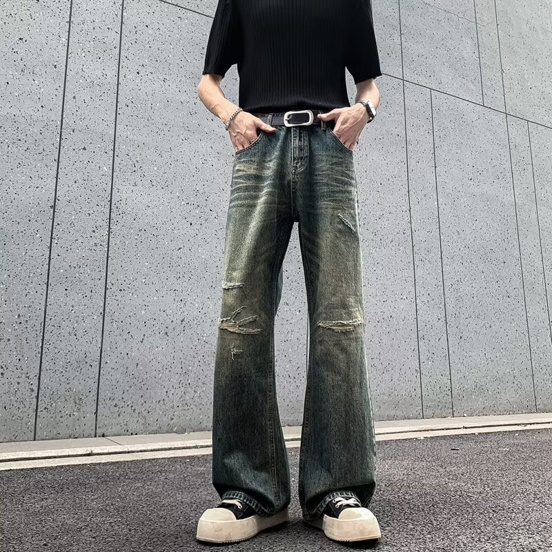 Ripped Denim Distressed Washed Loose Straight Leg Pants