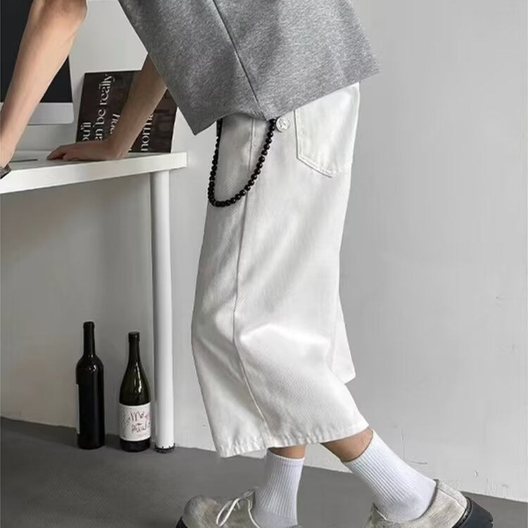 Loose Fit White Denim Casual Pants