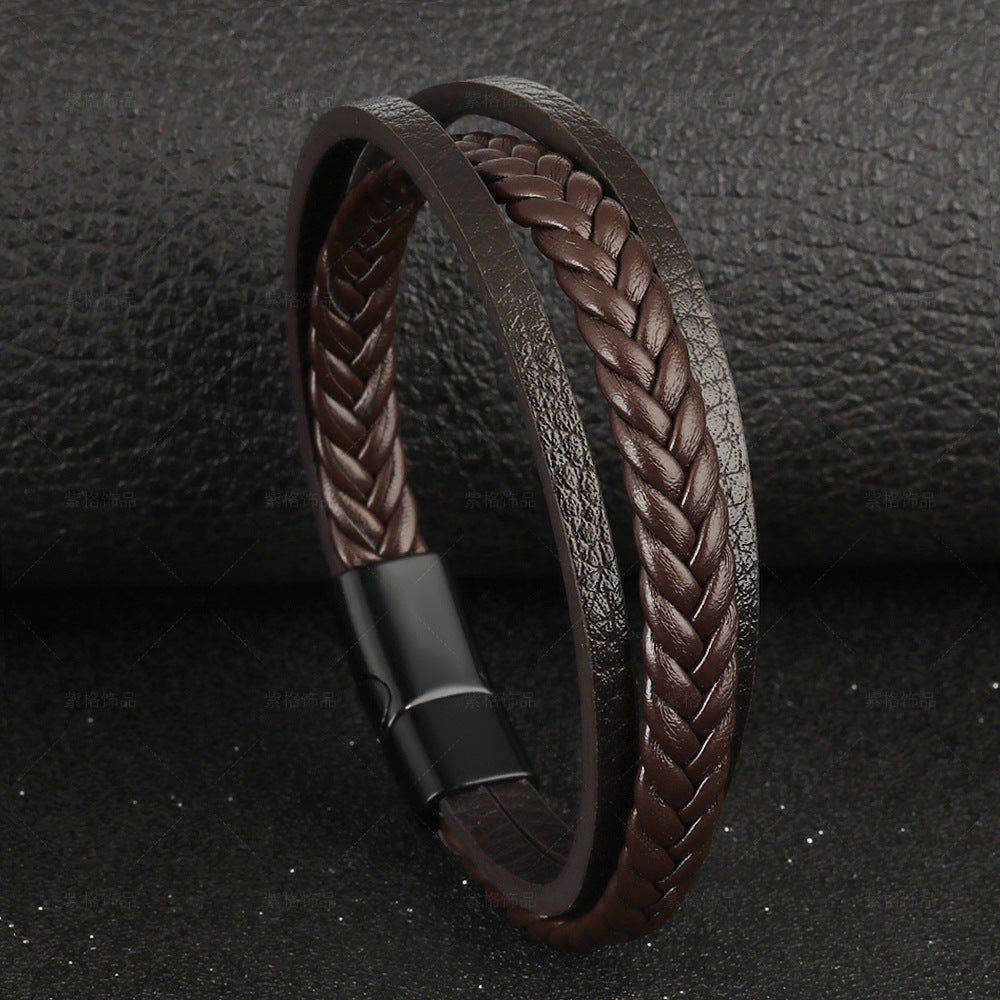 Original Vintage Leather Rope Braided Bracelet Ethnic Wind Magnetic Buckle for Men