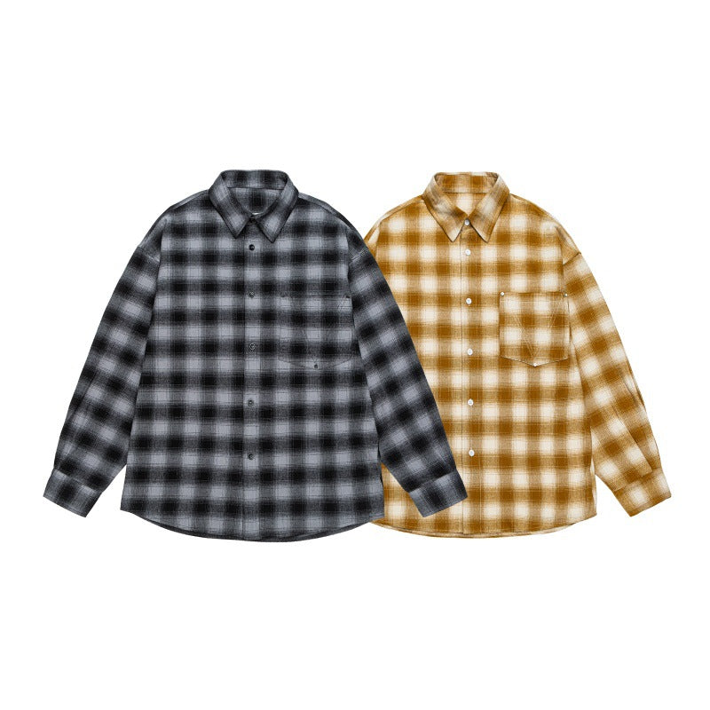 Vintage Style Gradient Plaid Loose Casual Shirt for Men