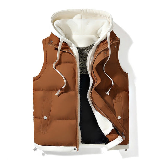 Down Cotton Vest Faux Two-Piece Loose Couple Hooded Jacket