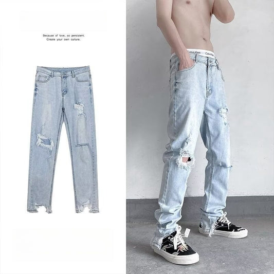 Summer Washed and Scraped Straight Beggar Pants