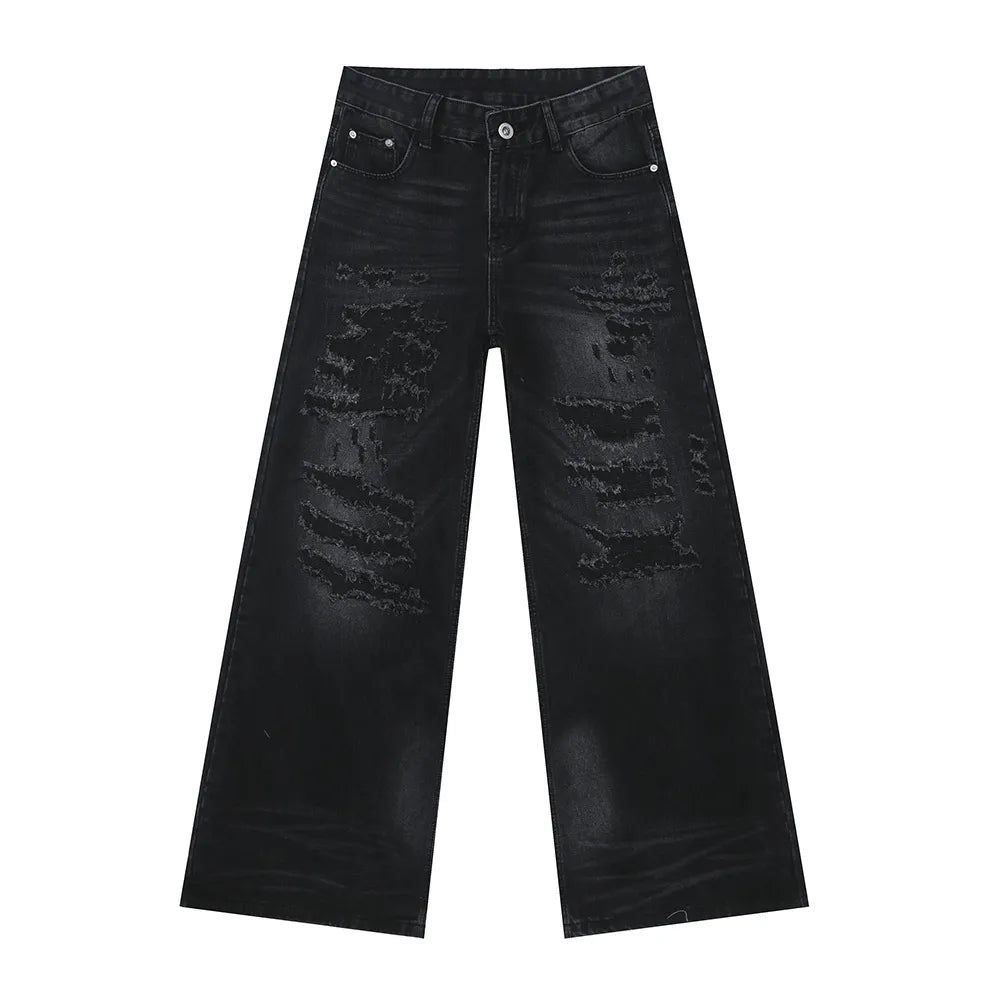 Premium Distressed Wide Leg Jeans - Luxury Japanese Denim