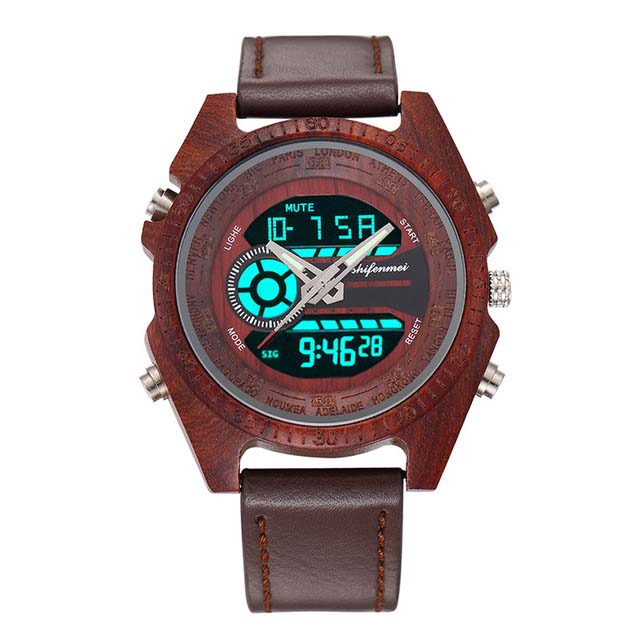 Men's Antique Natural Wooden Watch - High Quality Digital LED Display