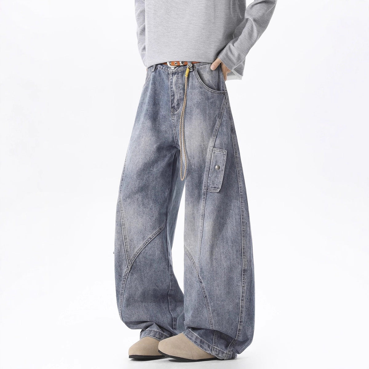 Deconstructed Oversized Pocket Cargo Jeans - Shape Casual Wide-Leg Pants