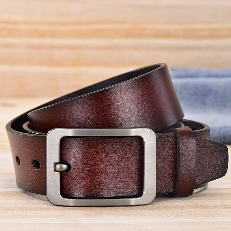 Men's Belt Pure Leather Pin Buckle Denim Casual Versatile Genuine Leather Pants Belt