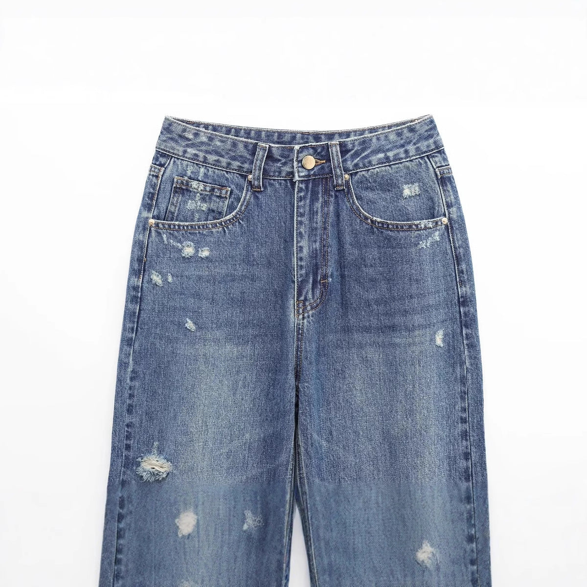 Women's Fashion Casual High Waist Curved Hem Denim Pants