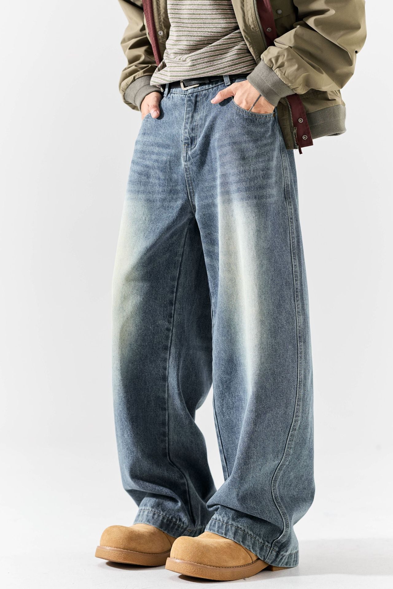 Unique Design Washed Denim Long Pants for