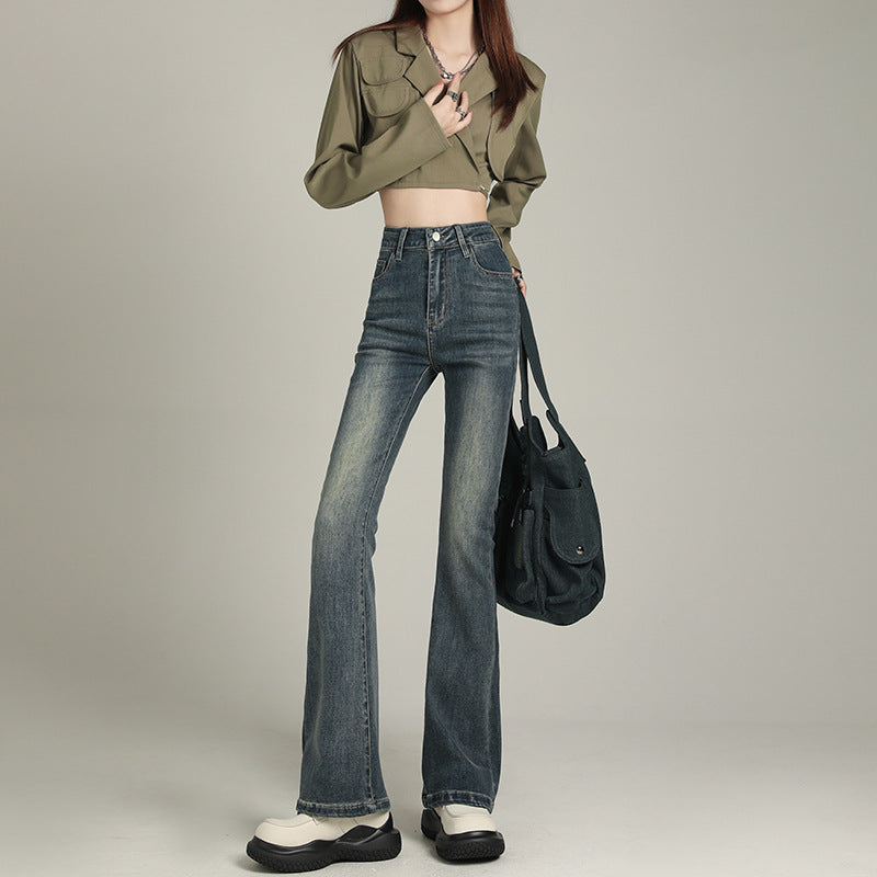 Orange Silk High Waist Flared Denim Pants for Women - Wide Leg Floor Length Style