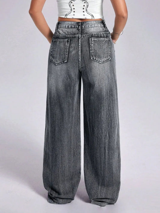 Cross Wide Leg Jeans with Pockets