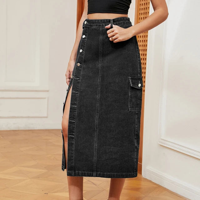 Women's Casual Streetwear Denim Skirt with Pockets