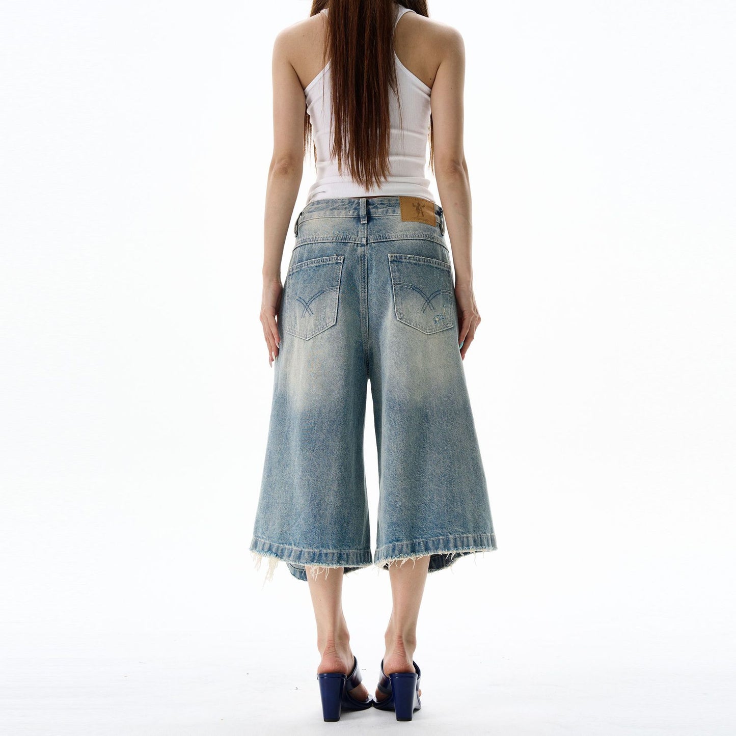 Washed Distressed Loose Straight Leg Wide Leg Shorts