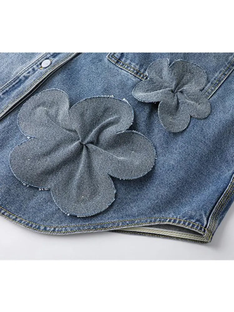 Elegant Floral Denim Jacket for Women - Loose Fit