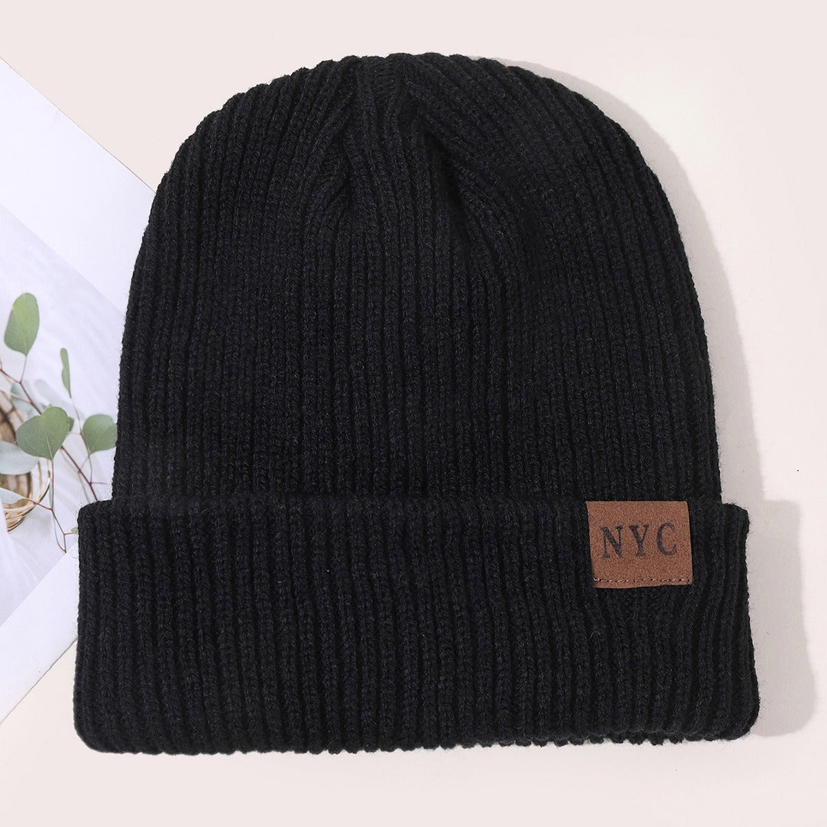 General Solid Color Flip Edge Warm Windproof Knitted Cap