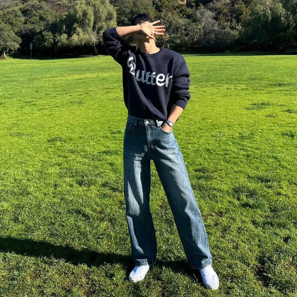 Vintage Washed Straight Leg Jeans