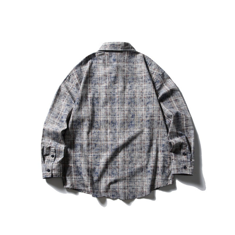 Spray Dyed Checkered Shirt Pocket Decoration Shirt