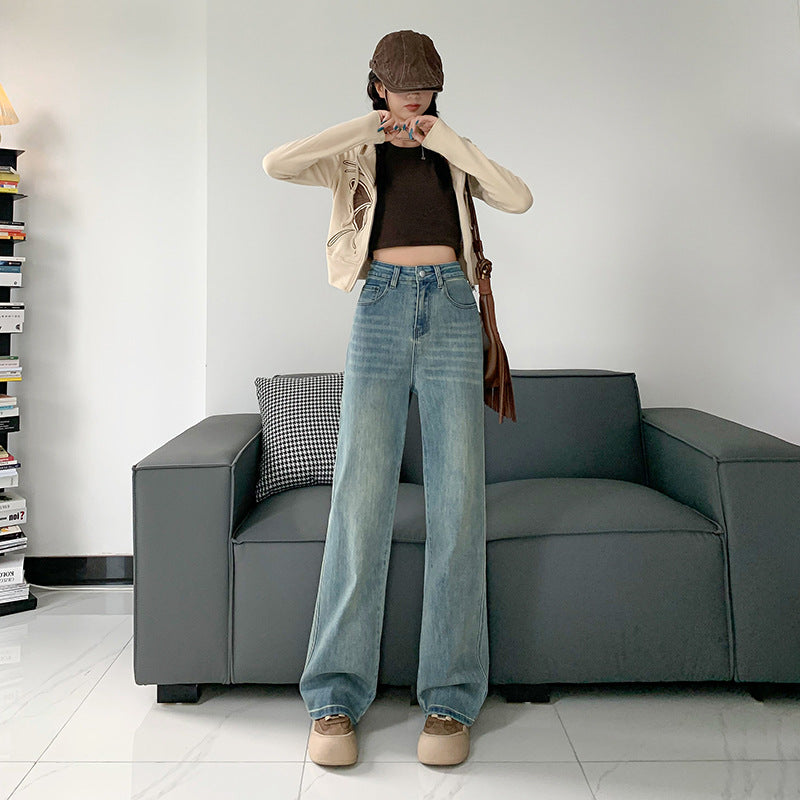 Women's Loose Comfortable Straight Wide-Leg Trousers Soft Denim Pants