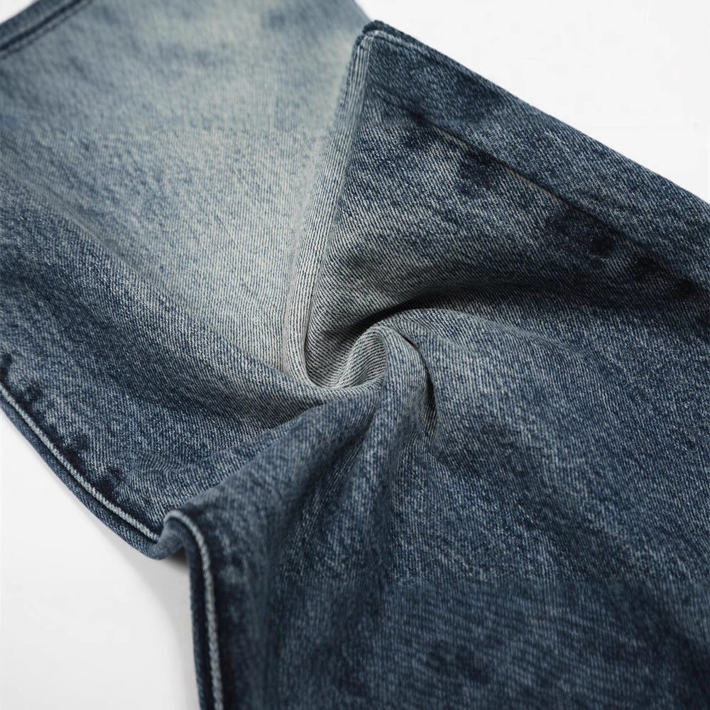 Retro Men's Jeans, Distressed White Catwhisker Straight Leg,  Casual Loose Fit Pants