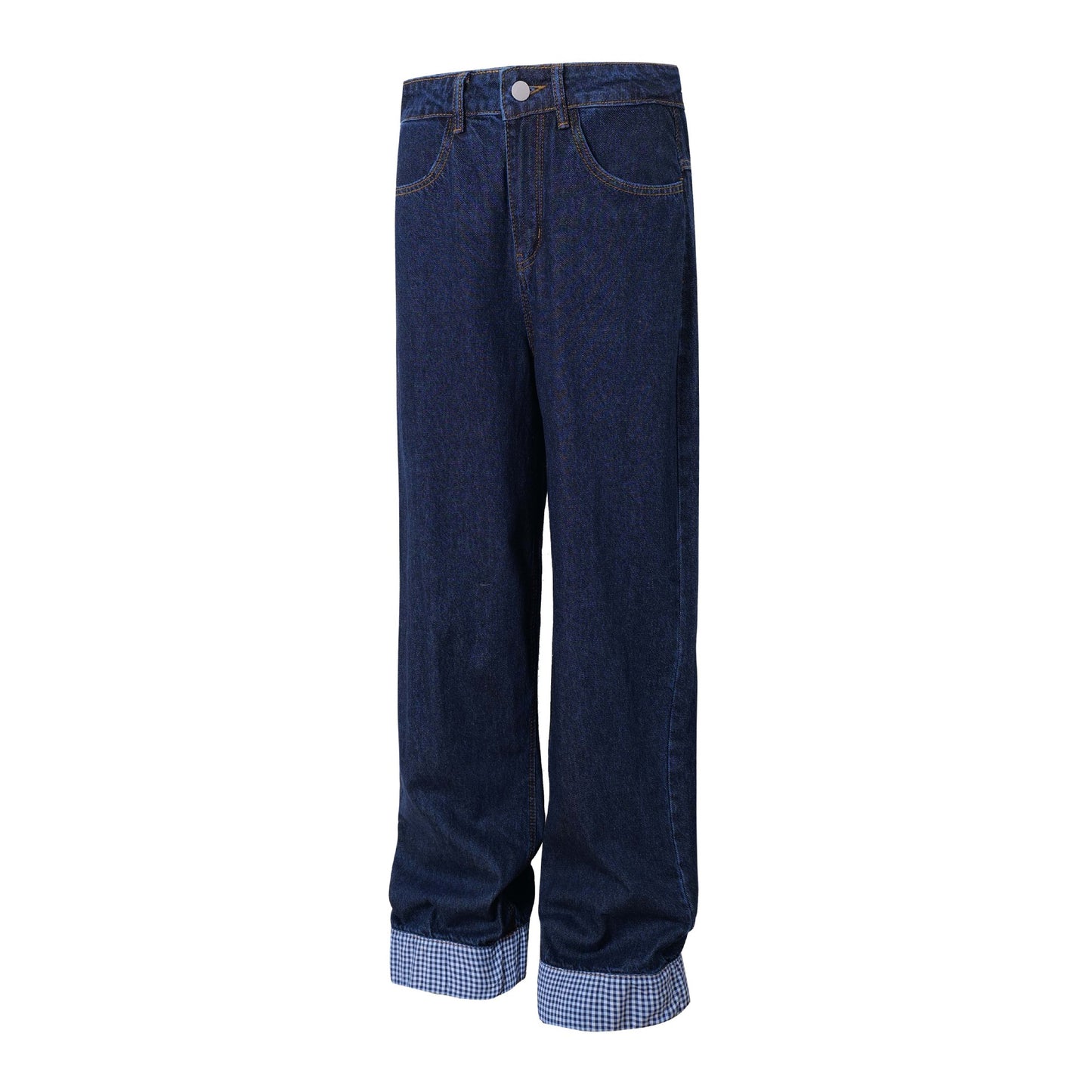 Unisex Color Block Embroidery Denim Pants - Loose Wide Leg Trousers