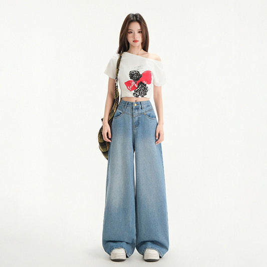 Wide Leg Jeans for Women - Retro High Waist Loose Straight Long Pants