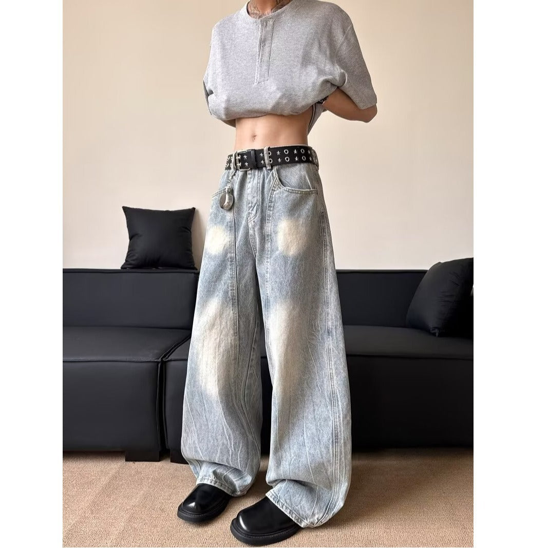 Loose Wide Leg Denim Pants – Curved Knife Design