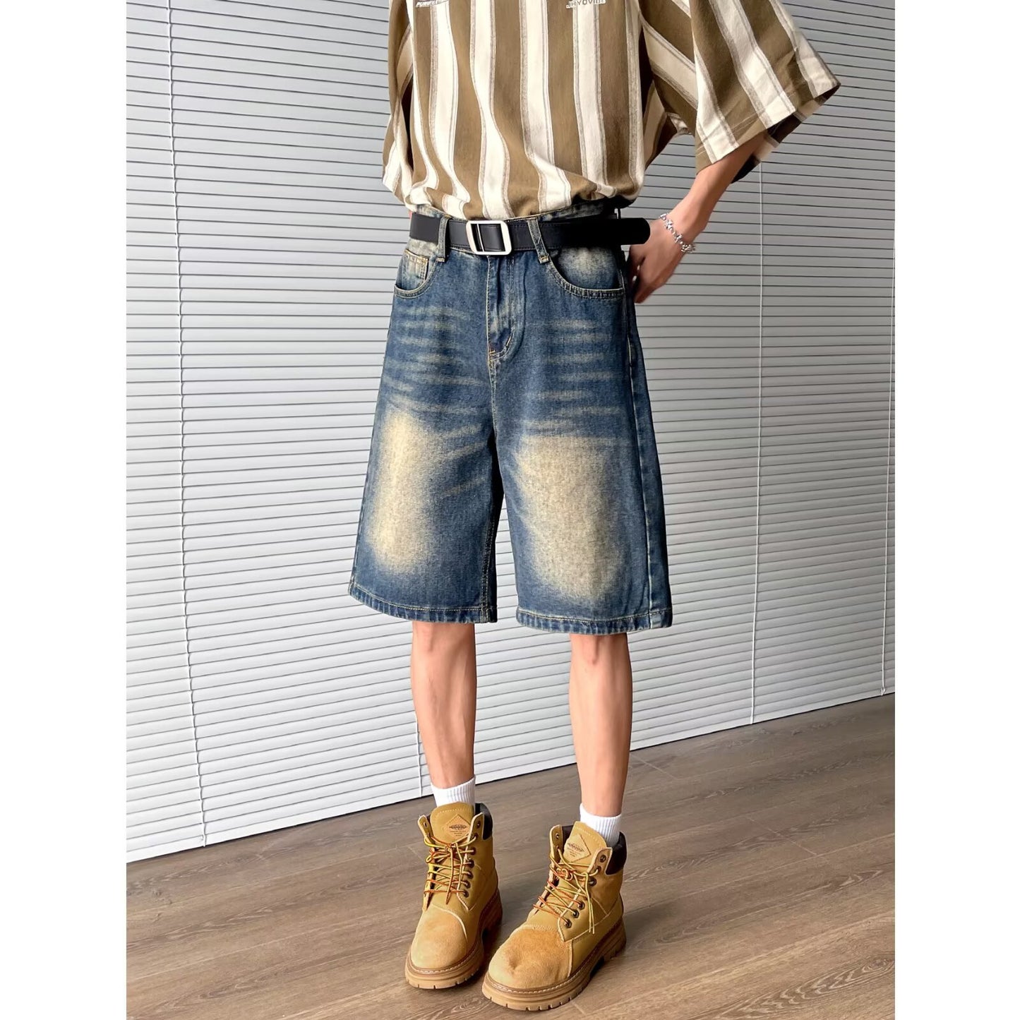 Summer Slimming Straight Cut Five Quarter Retro Mid Length Pants