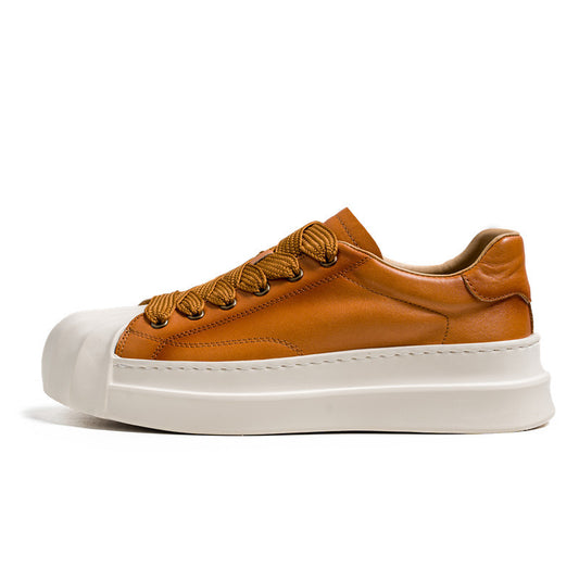 Men's Leather Upper Low Cut Skateboard Shoes With Thick Soles