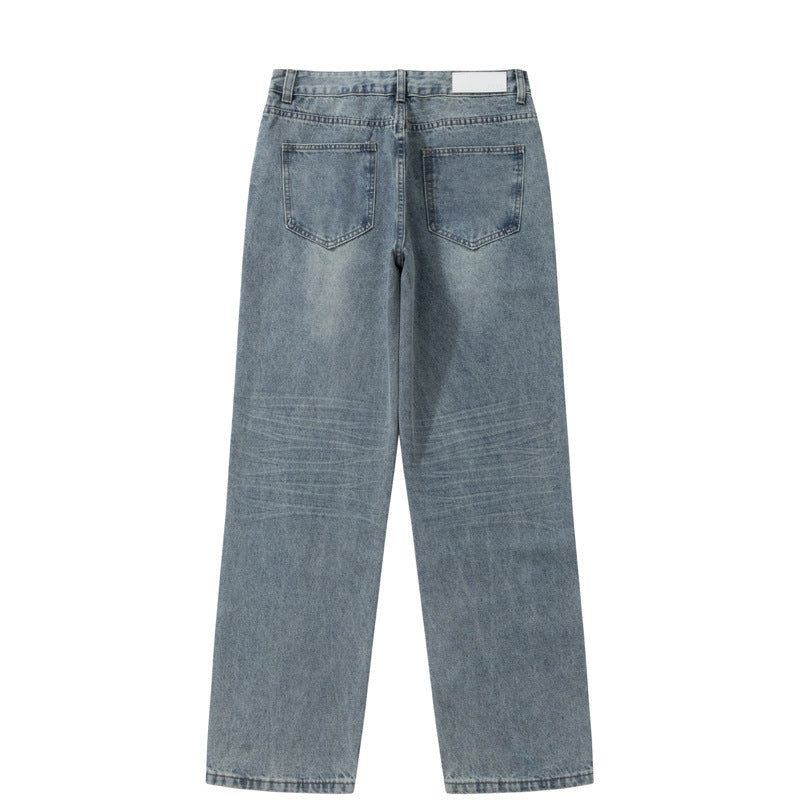 Basic Versatile Blue Jeans for Men - Loose Straight Wide Leg Washed