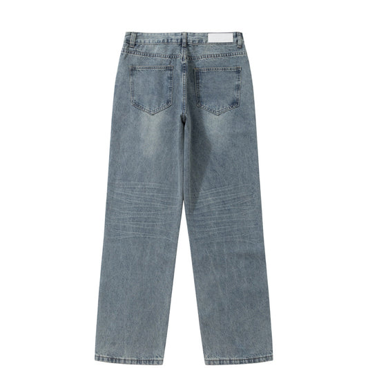 Basic Versatile Blue Jeans for Men - Loose Straight Wide Leg Washed