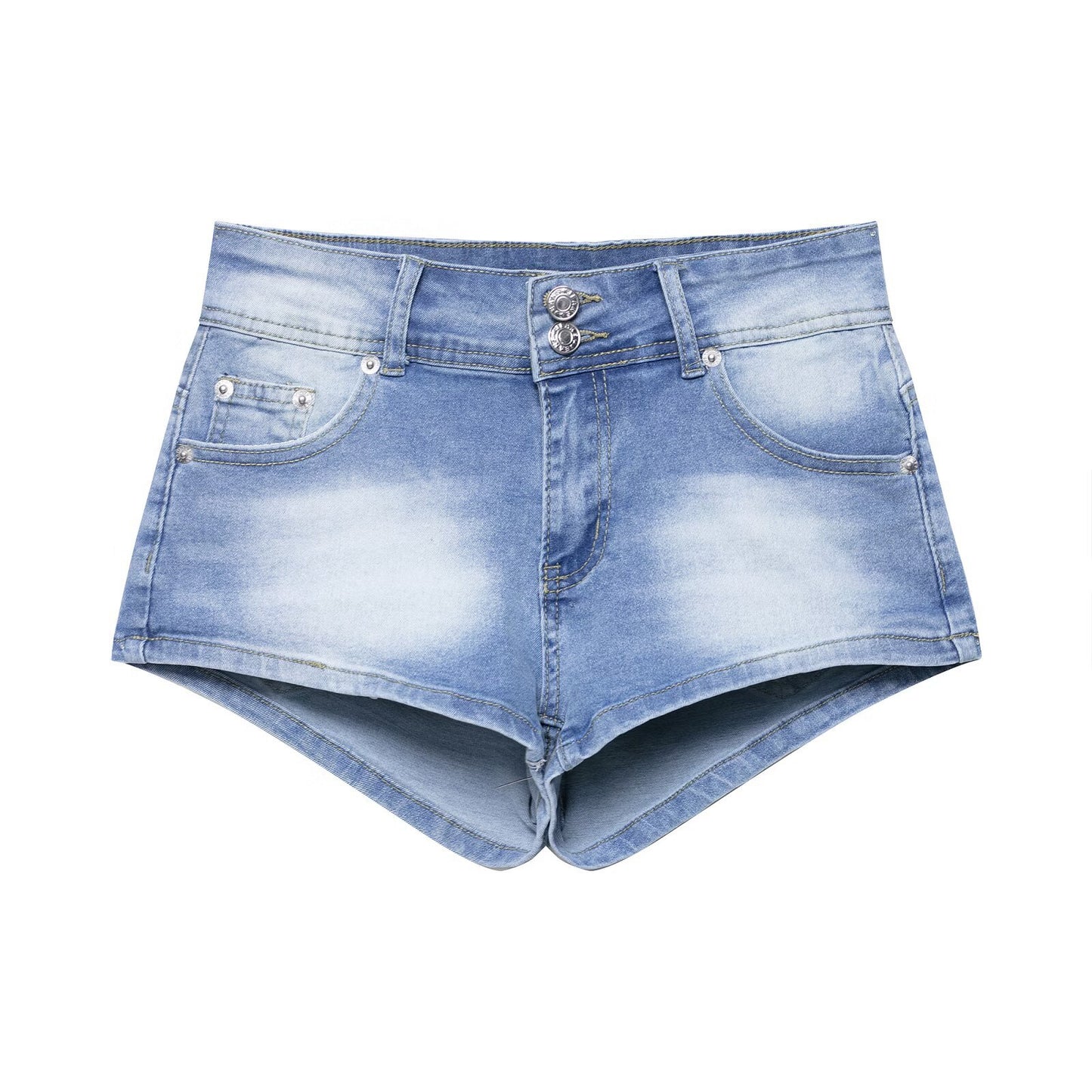 Casual Low-Waisted Buckle Denim Shorts for Women