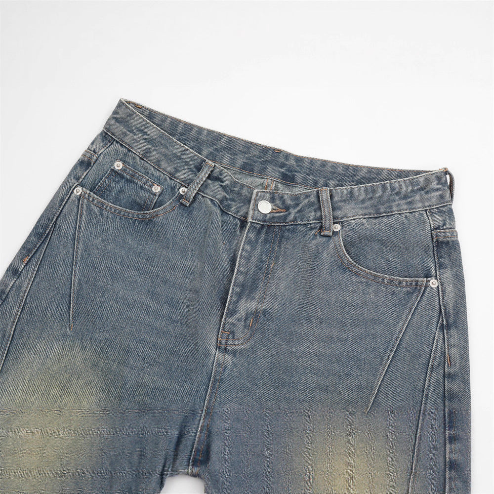 Denim Pants for Women, Tie-Dye Patchwork Flared Fit, Casual Loose Style, Unisex Pants