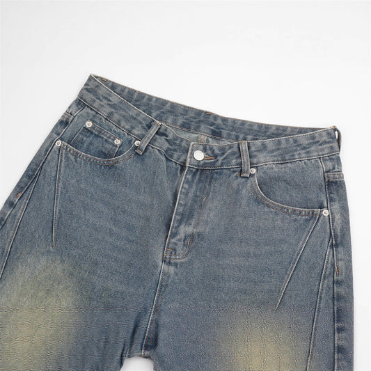 Denim Pants for Women, Tie-Dye Patchwork Flared Fit, Casual Loose Style, Unisex Pants