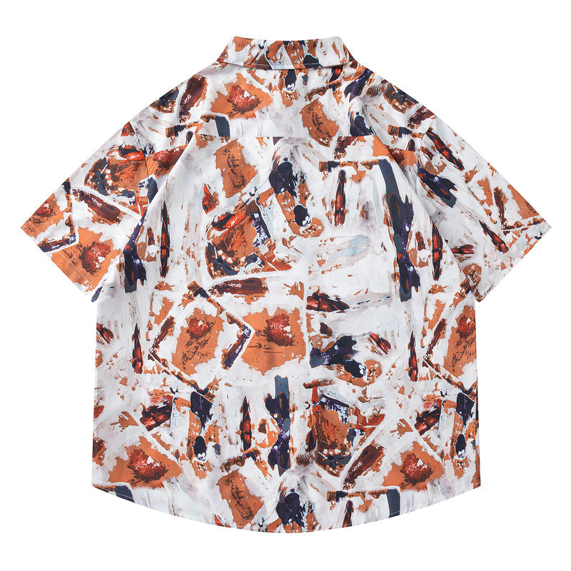 Painting Short Sleeve Shirt for Men - Casual Summer Floral Shirt