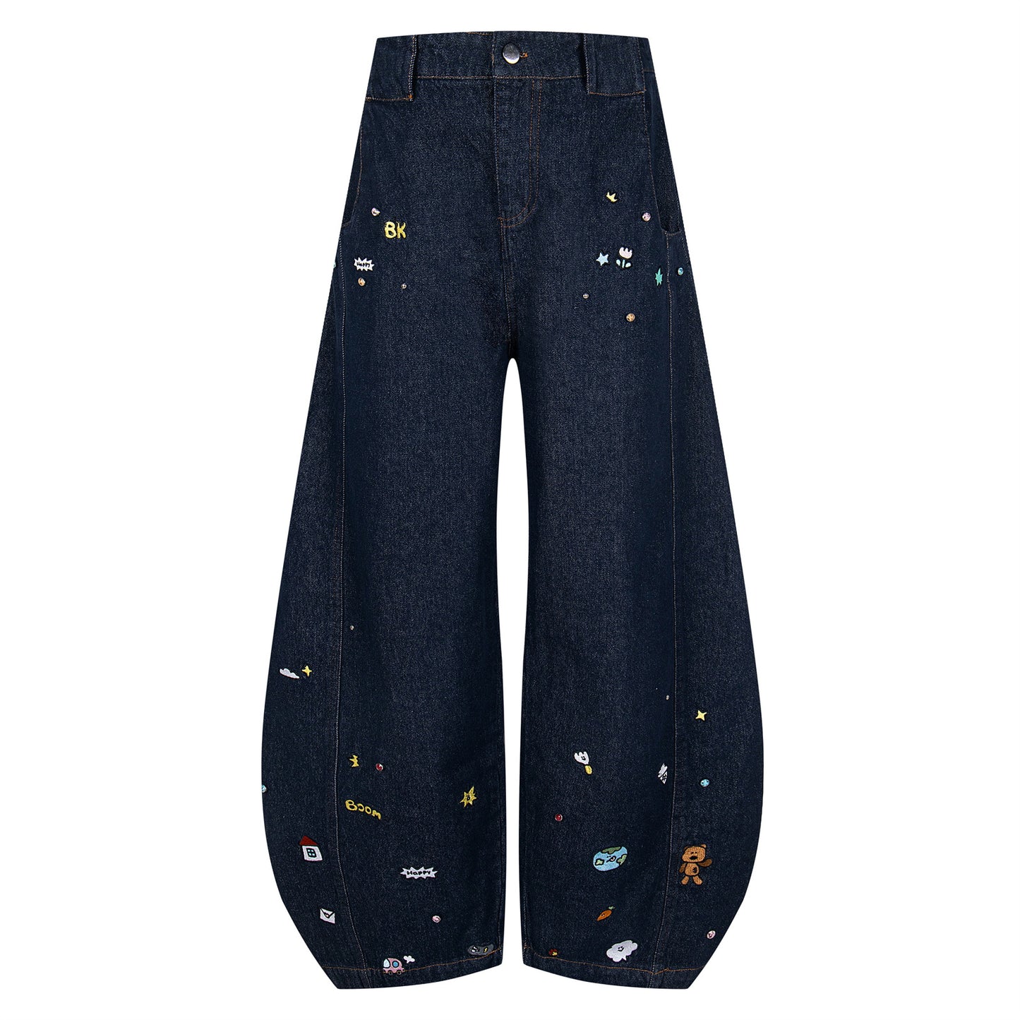 Graffiti Small Flower Flare Jeans Long Pants
