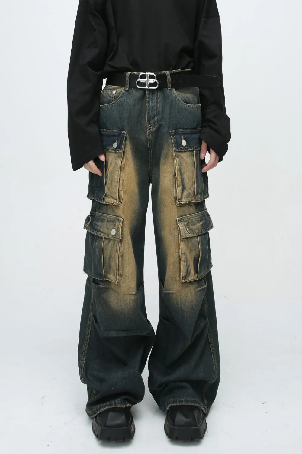 High Waist Jeans with Cargo Pockets - Premium Japanese Denim