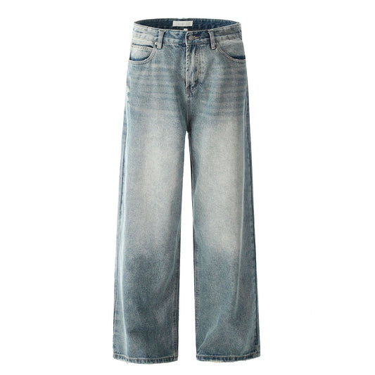 Light Blue Denim Trousers - Unisex Retro Loose Slim Wide Leg Casual Pants