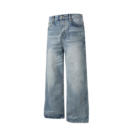 Whiskers Commuting Casual Loose Straight Leg Jeans Long Pants