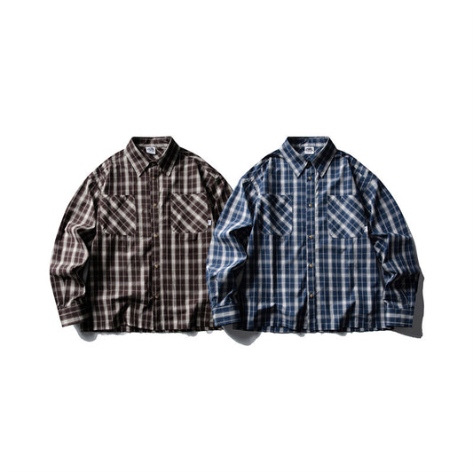 Loose Fringed Long Sleeved Checkered Shirt
