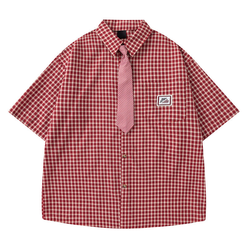 Short Sleeve Shirt and  Tie Loose Fit Blouse