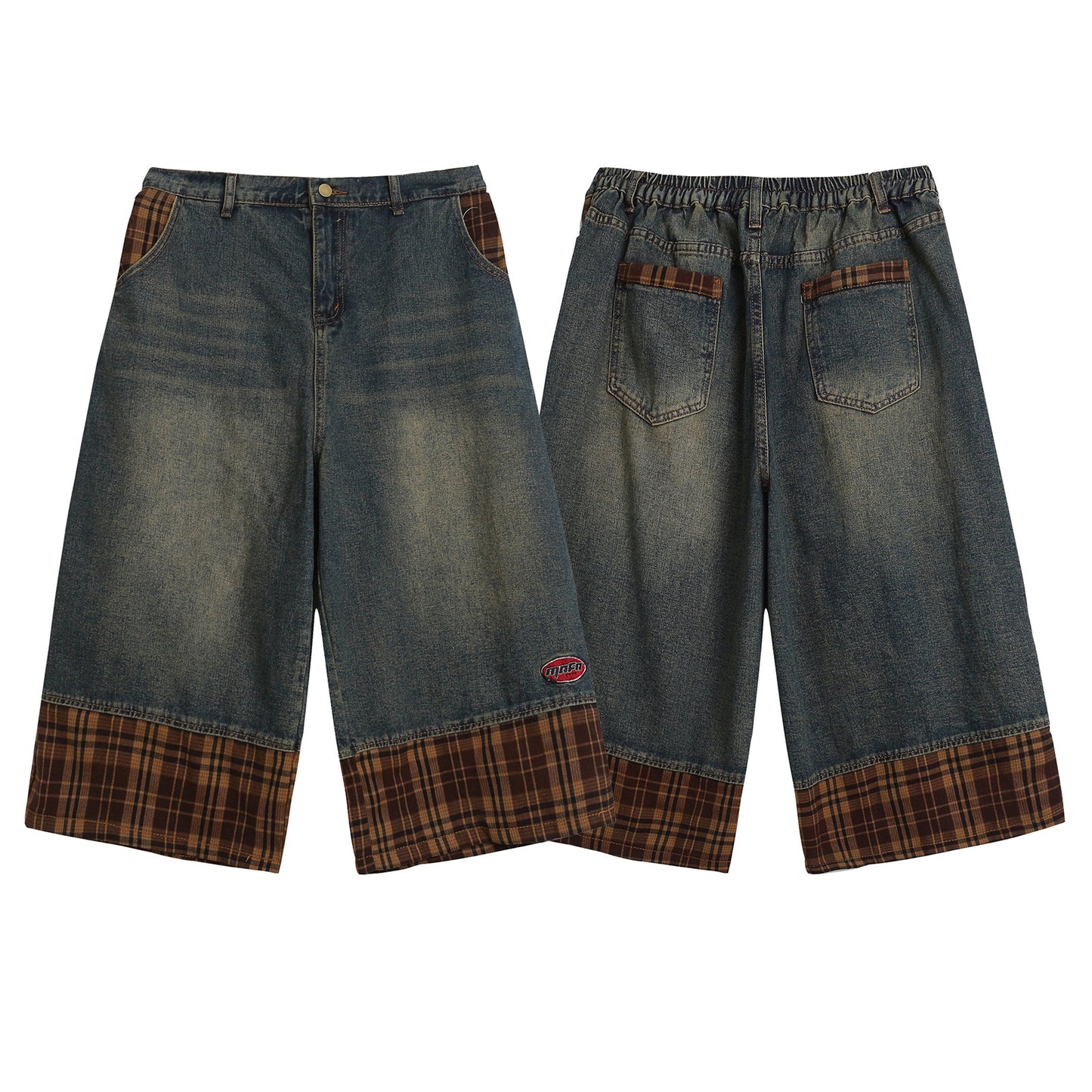 Unisex Retro Washed Patchwork Embroidered Denim Pants