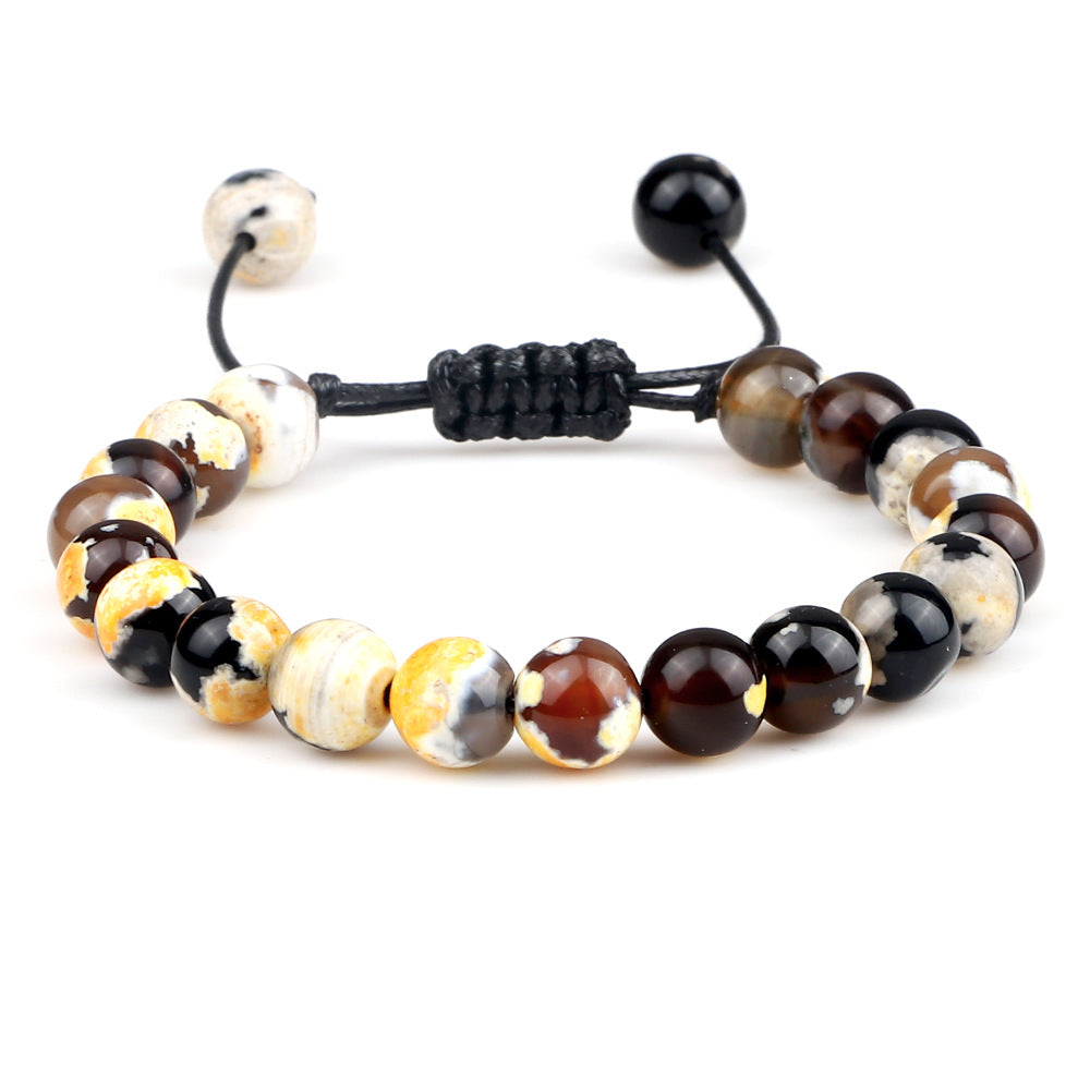 8mm Tiger Eye Stone Beads Bracelet - Adjustable Braided Rope Bangles