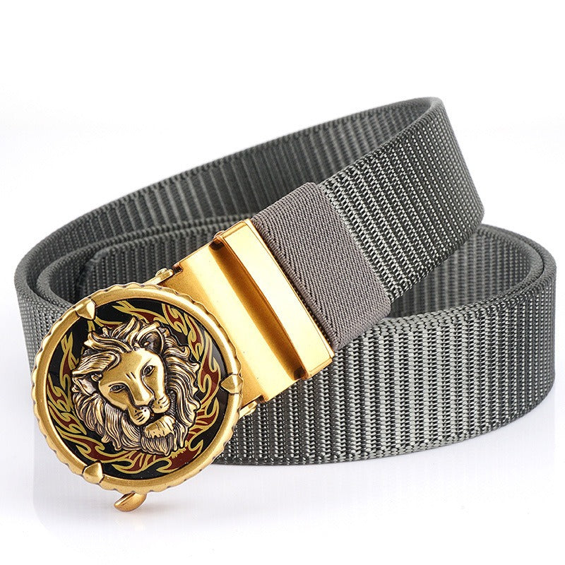 Non-Porous and Toothless Alloy Automatic Buckle Tank Patterned Nylon Waist Belt