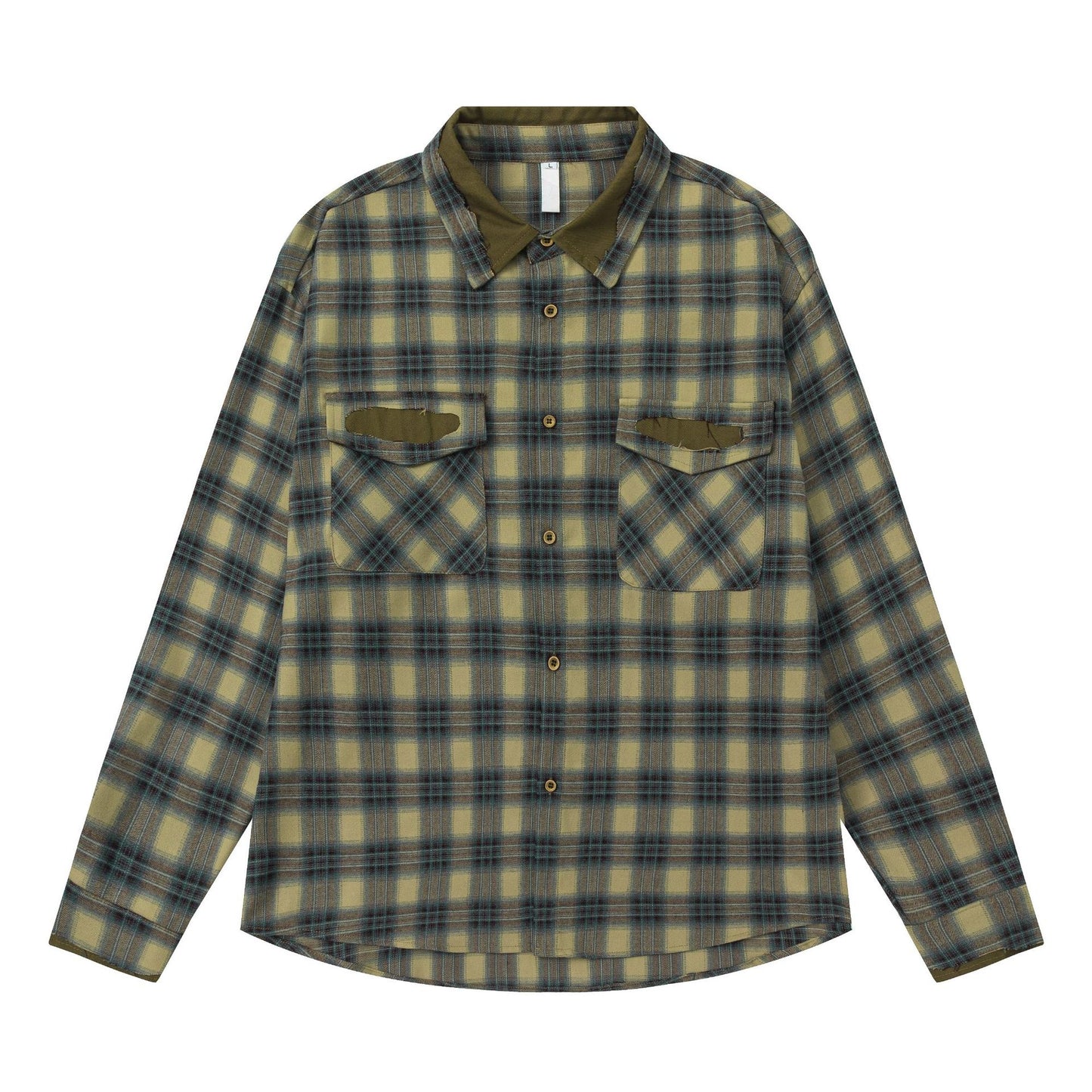 Splicing Plaid Long Sleeved Loose Shirt for Men and Women