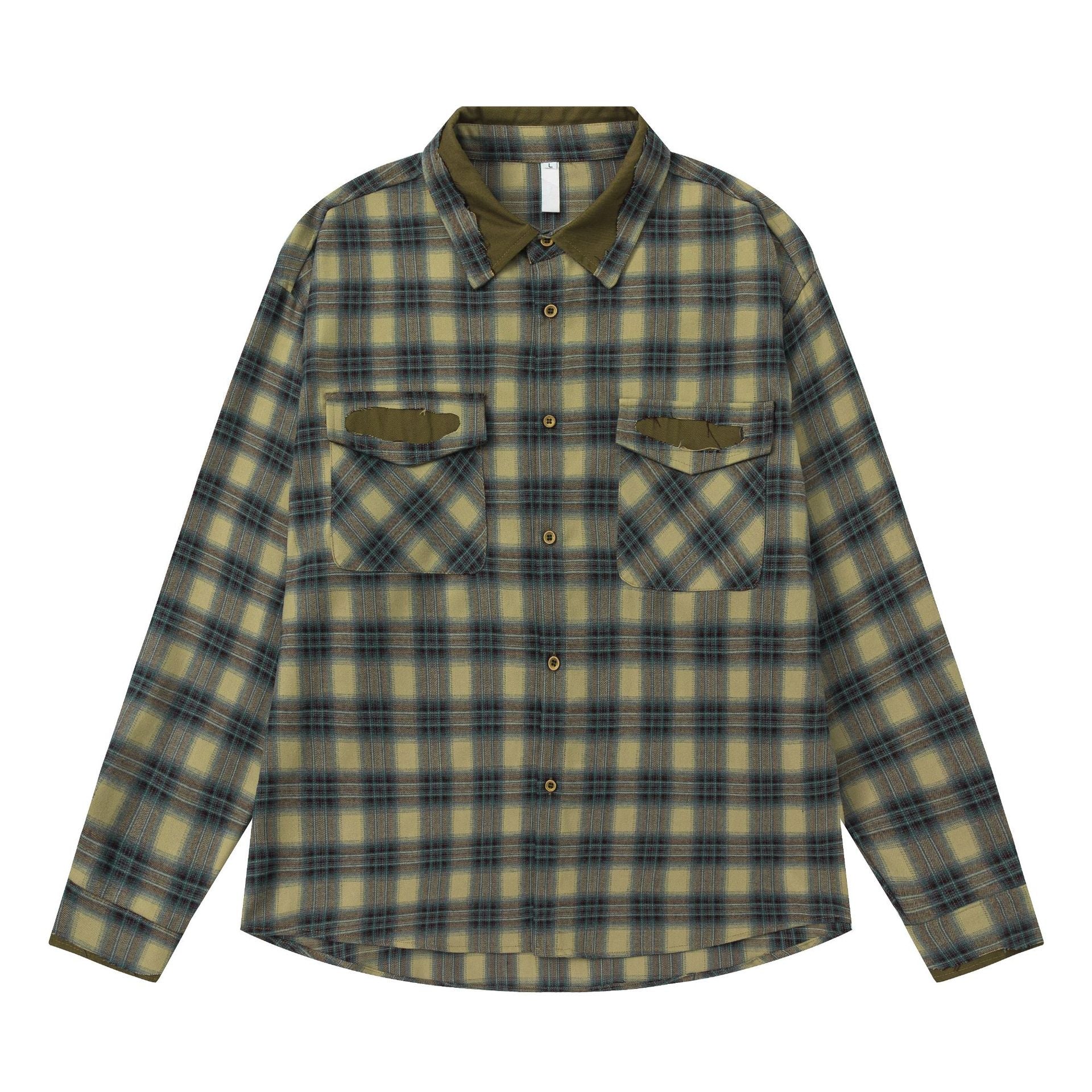 Splicing Plaid Long Sleeved Loose Shirt for Men and Women